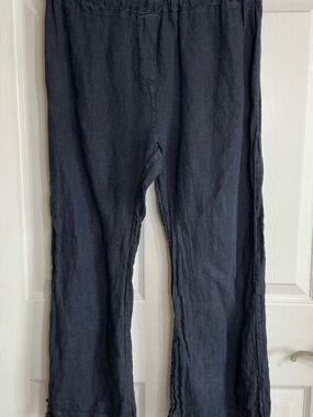 Meo Meli Italian Wide-Leg Linen Pants in Navy
